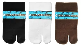 3 Pairs Split Toe V-Toe Flip-Flop Socks Brand Thick Ankle For Men and Women Athletic or Casual Styles Black, White, Brown Comfy