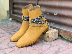 Awesome Handmade Men's Beige Suede jodhpur Madrid Strap Boots, Men Ankle Boots, Men Fashion Boots