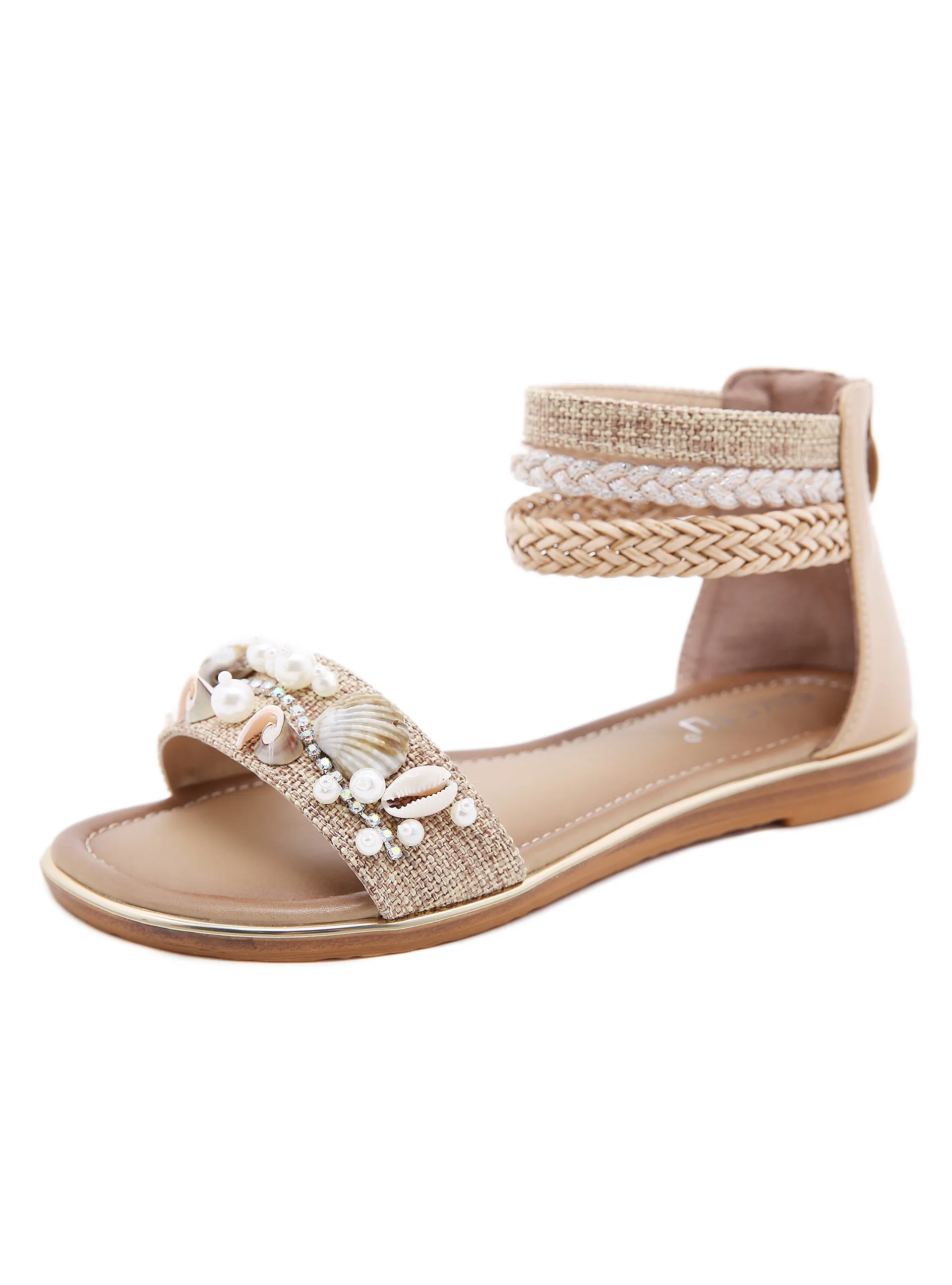 Beaded Shell Wedges Retro Roman Sandals