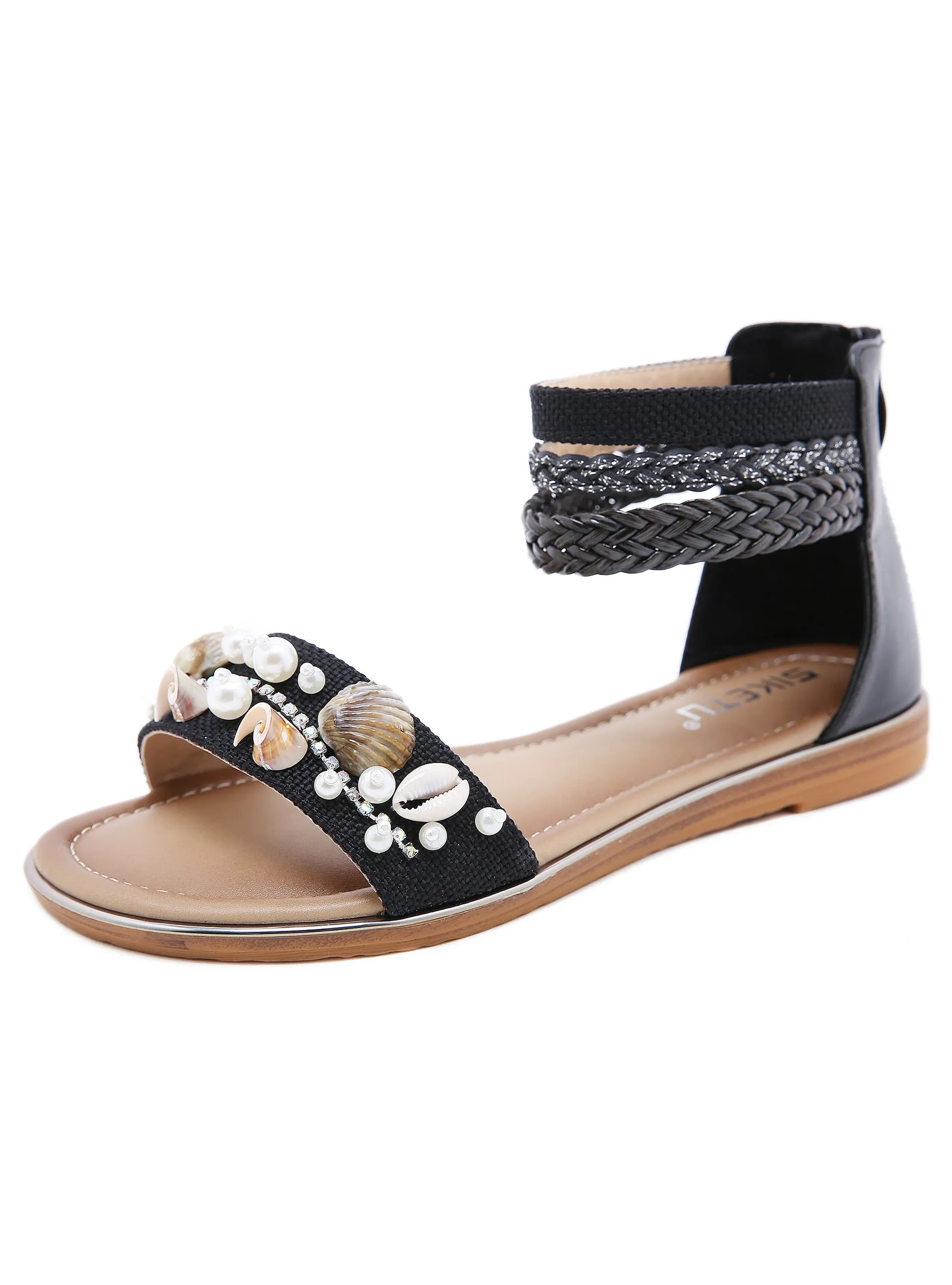 Beaded Shell Wedges Retro Roman Sandals