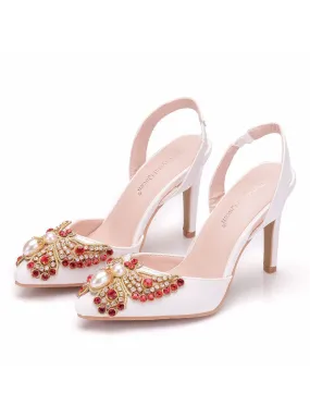 Butterfly Pointed Heels Crystal Sandals