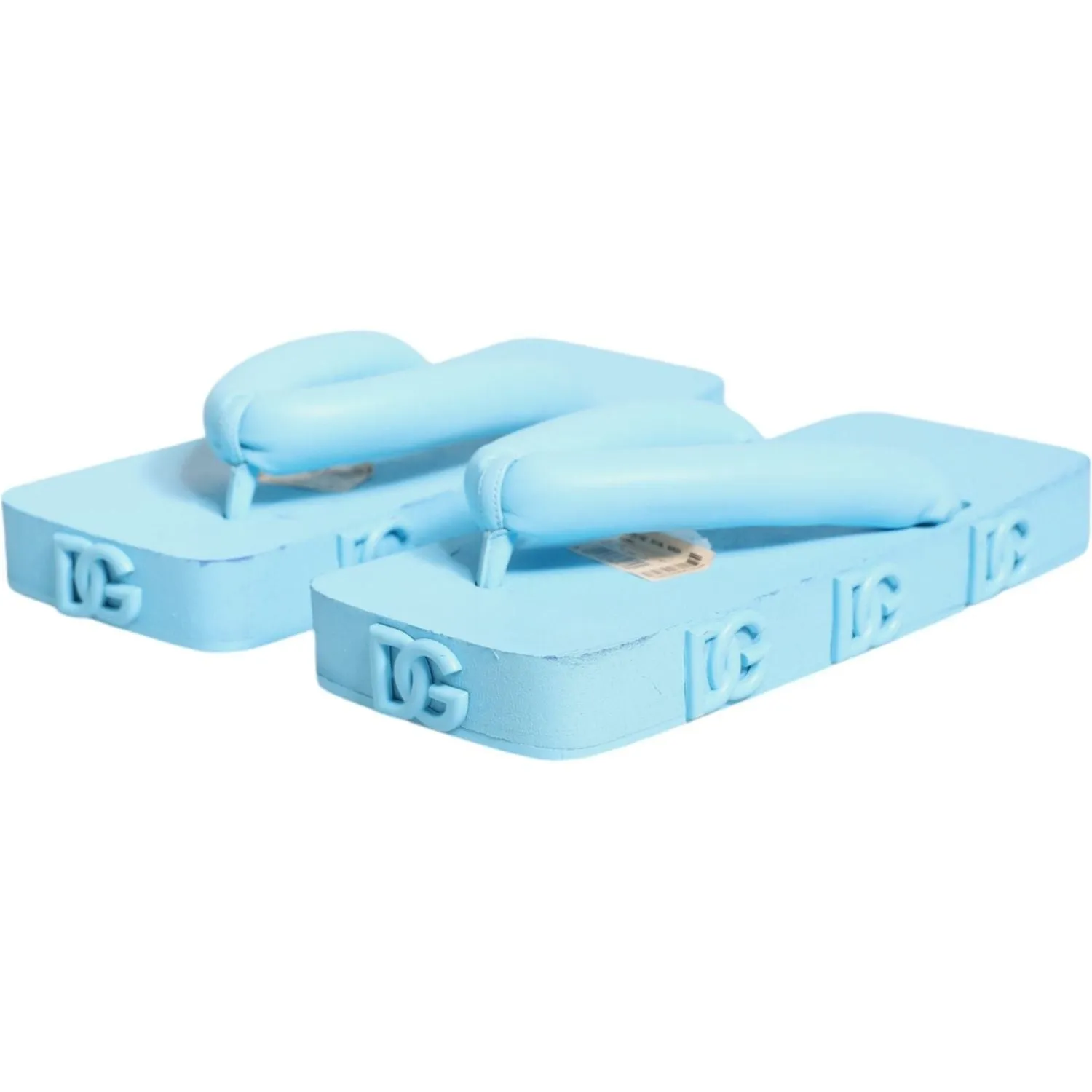 Dolce & Gabbana Light Blue Rubber Slides Flats Sandals Shoes