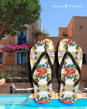 Flip flops Sweet Sicilian Maiolica, Italy beach towel, Italian tiles, Italian baroque, Italy Beach, Sicily, Amalfi Coast, Positano, Capri,