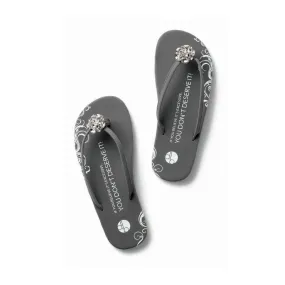 Gray Flat Flip Flops - Diamond Brooch