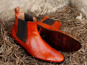 Handmade Men's Tan Leather Chelsea Boots, Men Ankle Boots, Men Designer Fashion Boots