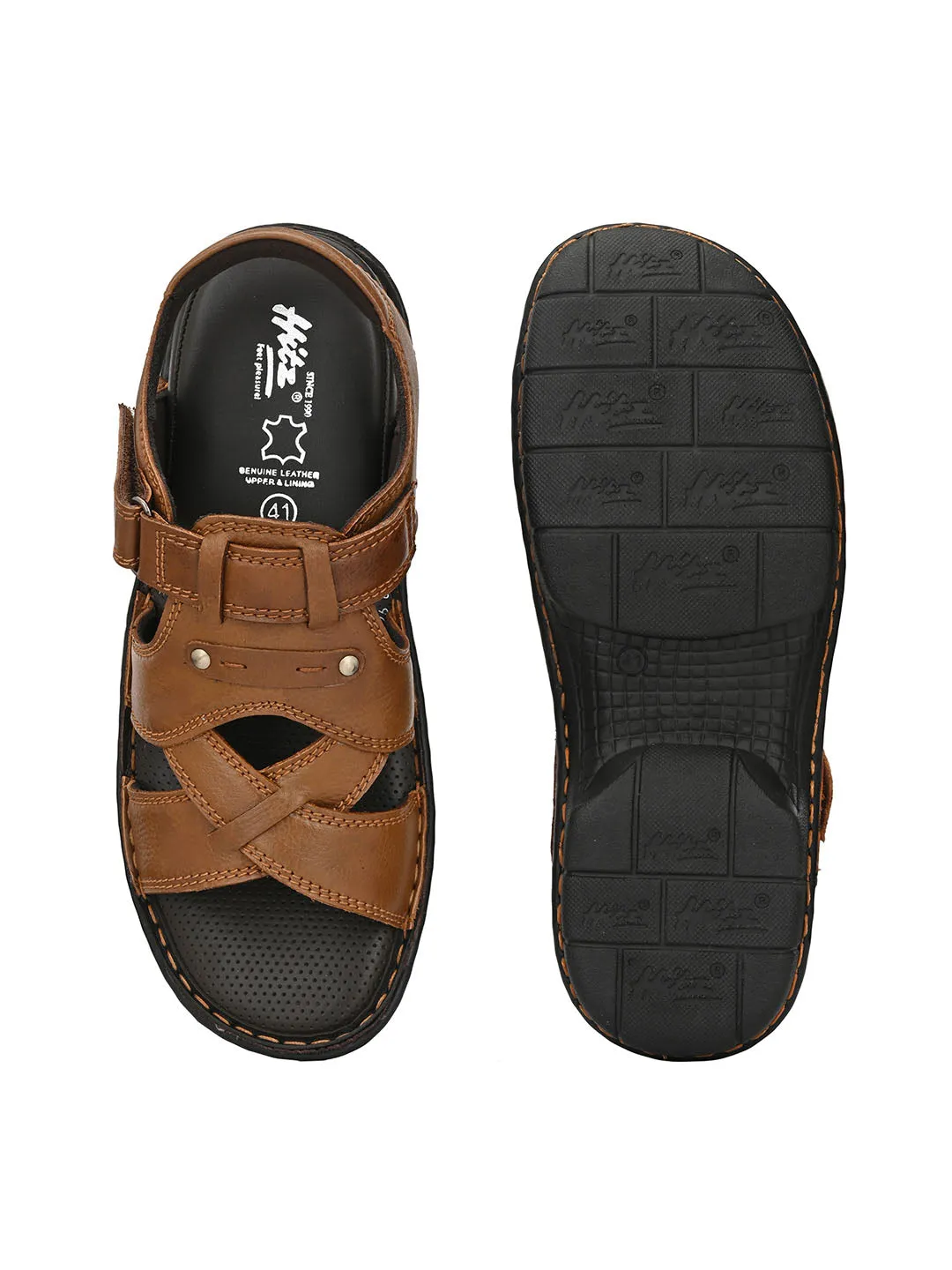 HITZ9214 Men's Tan Leather Casual Velcro Sandals