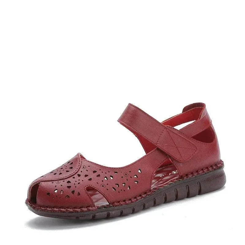 Holed Leather Women Flat Sandals