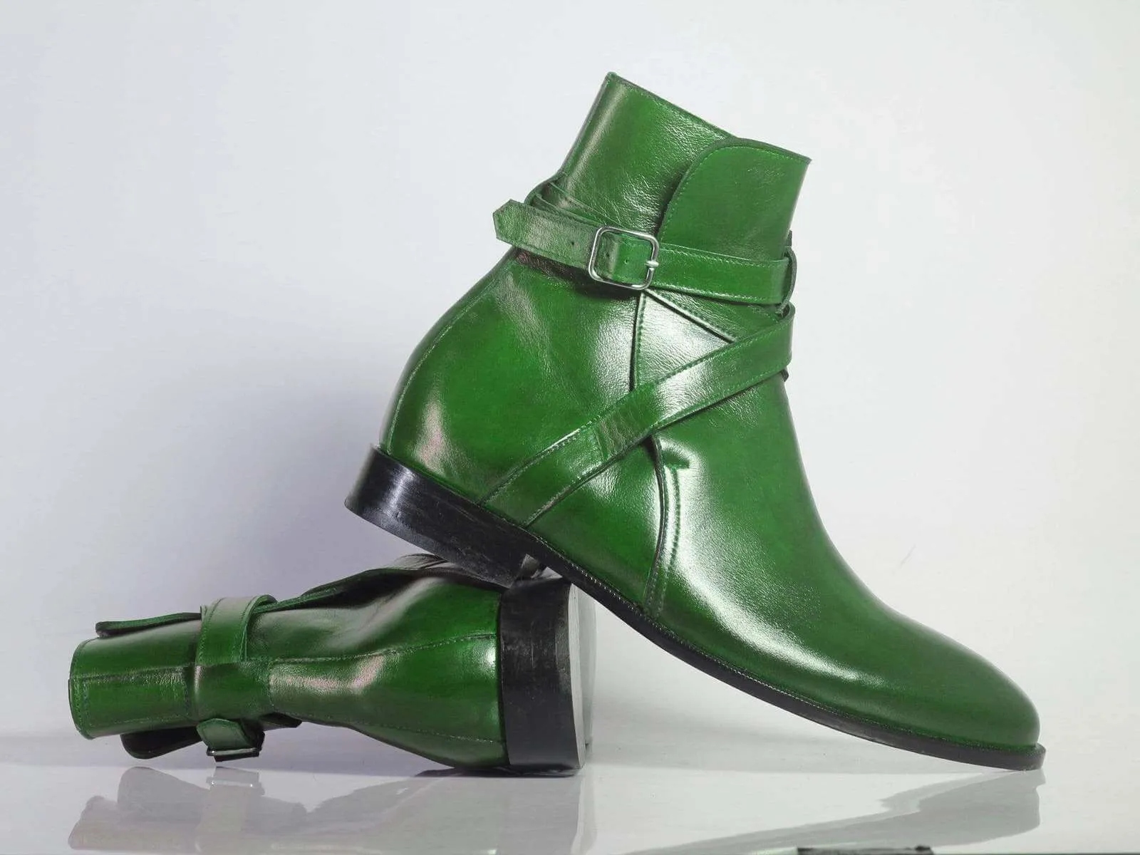 New Handmade Men's Green Leather Jodhpur Boots, Men Ankle Boots, Men Designer Boots