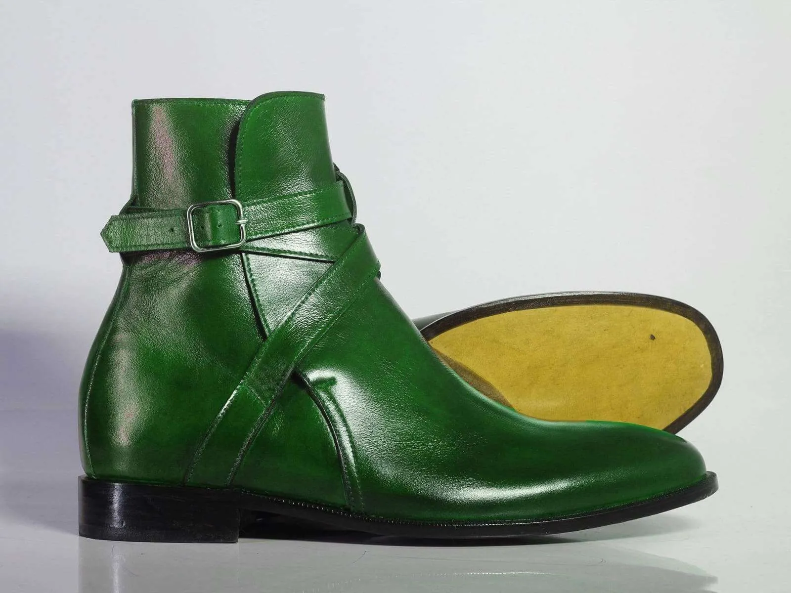 New Handmade Men's Green Leather Jodhpur Boots, Men Ankle Boots, Men Designer Boots