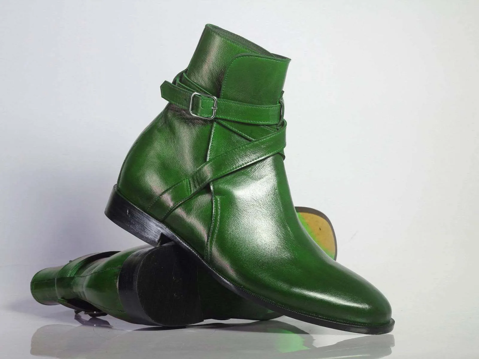 New Handmade Men's Green Leather Jodhpur Boots, Men Ankle Boots, Men Designer Boots