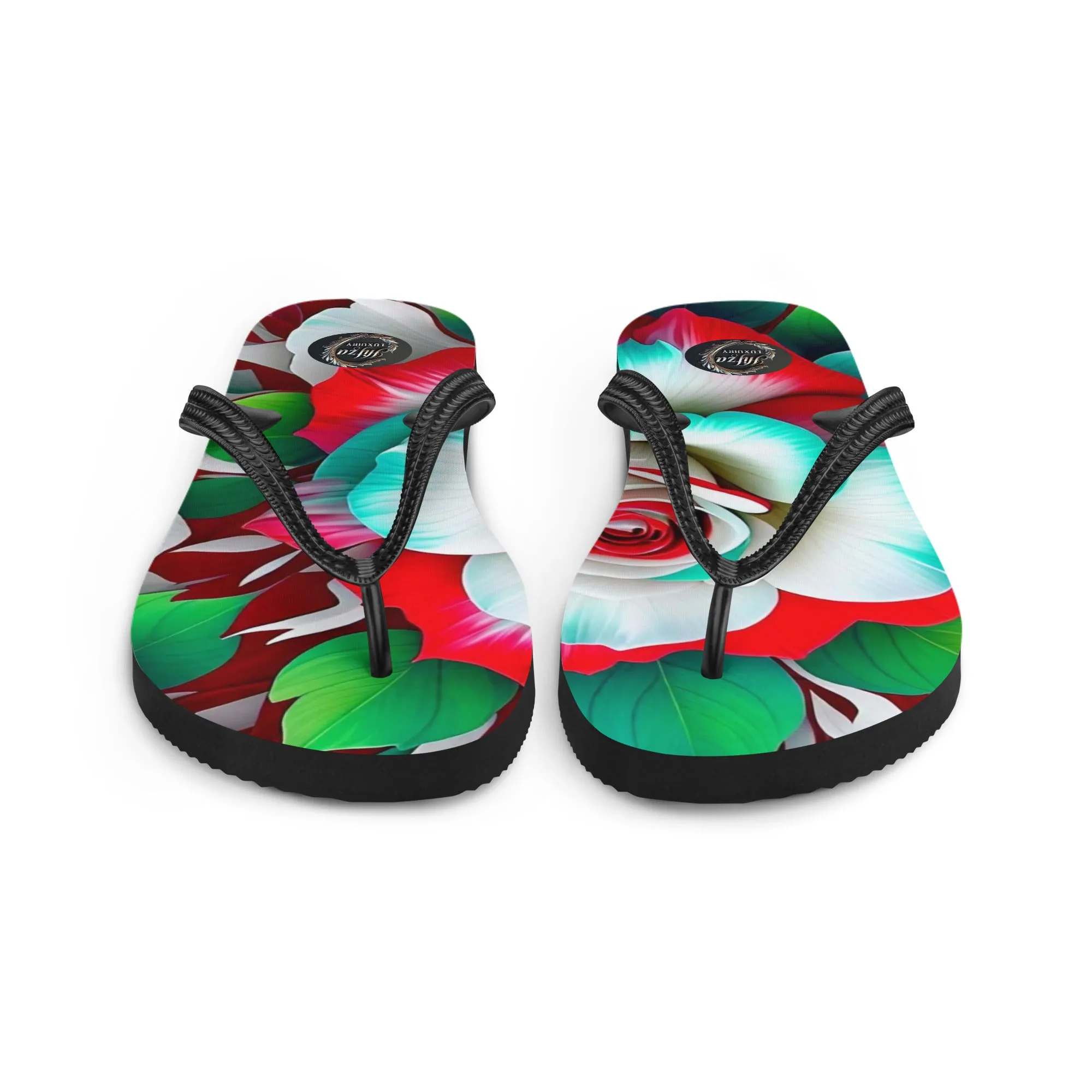 Pink rose and green leaf design Flip-Flops