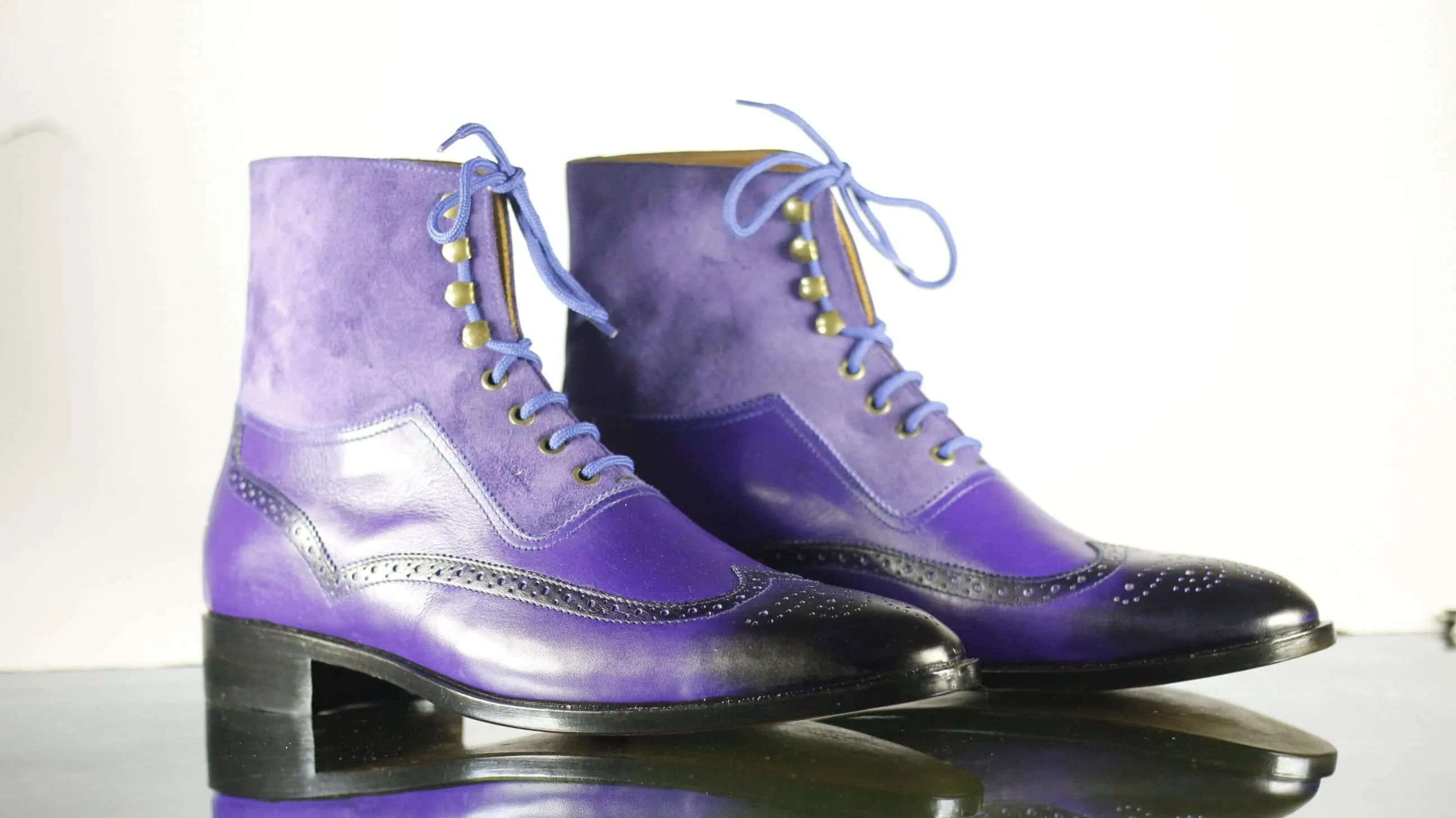 Purple Ankle High Leather Boot For Men's