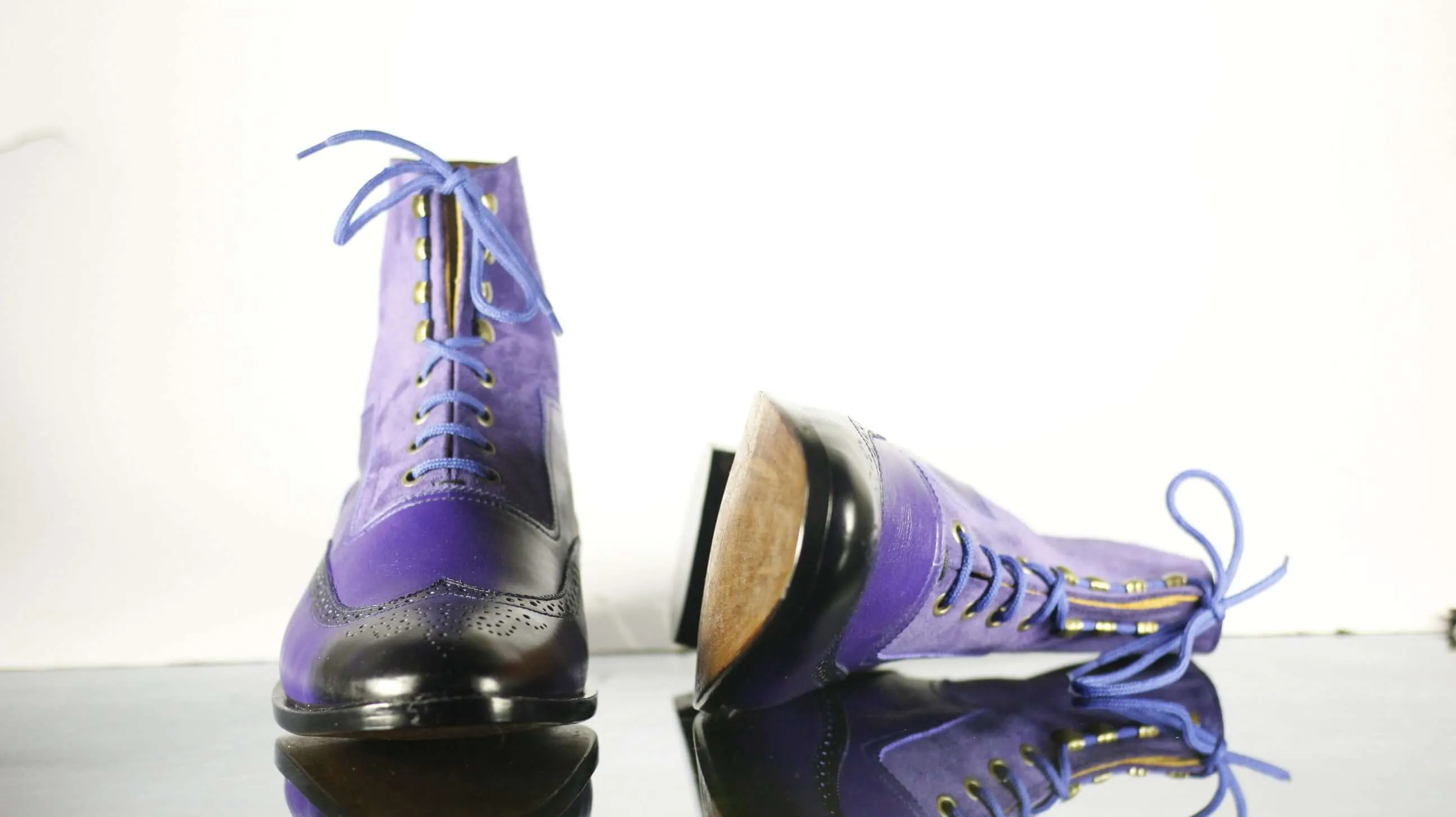 Purple Ankle High Leather Boot For Men's