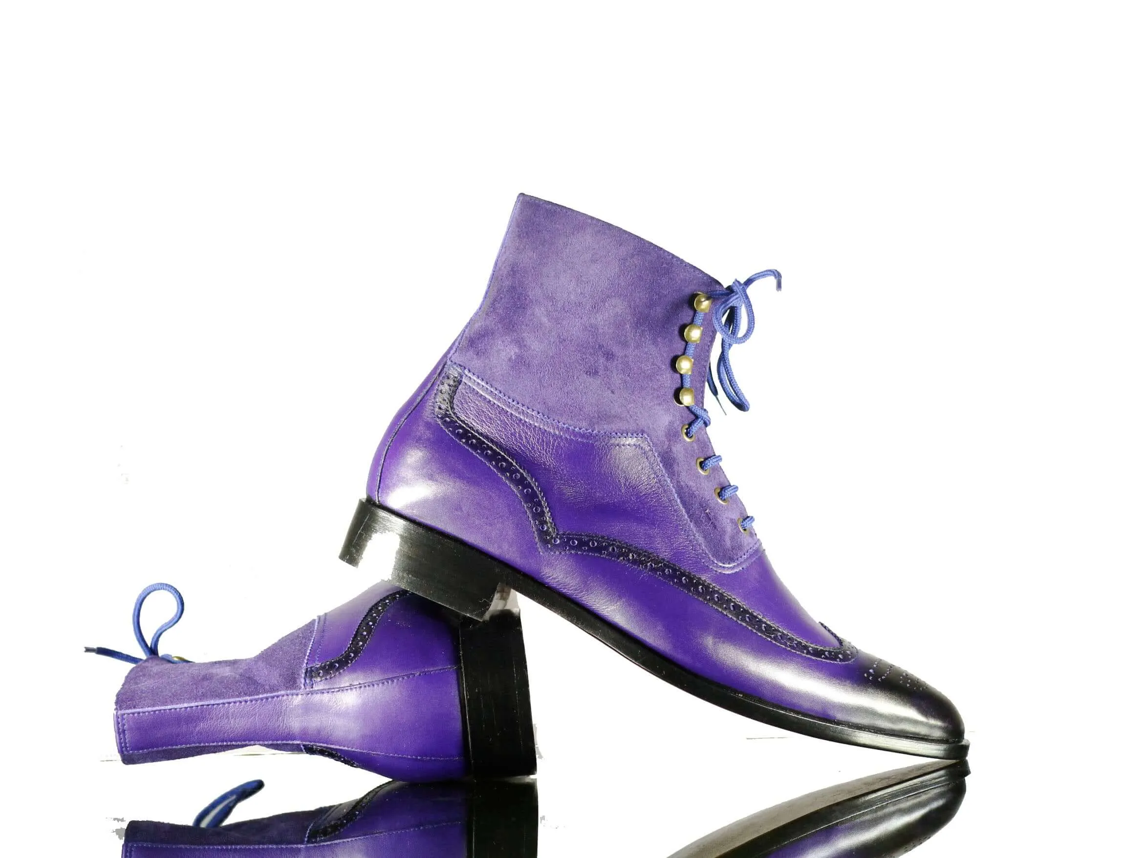 Purple Ankle High Leather Boot For Men's