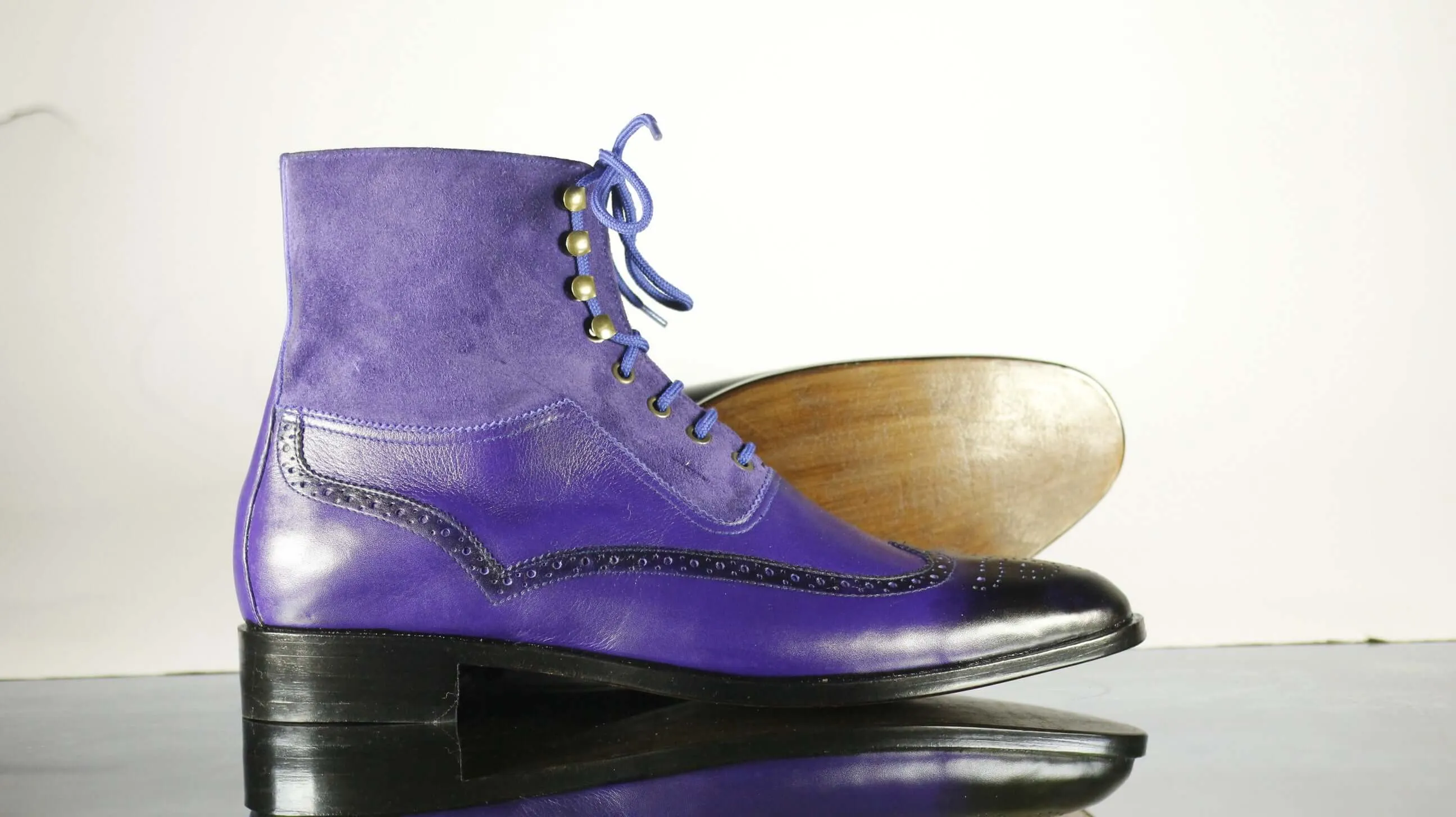 Purple Ankle High Leather Boot For Men's