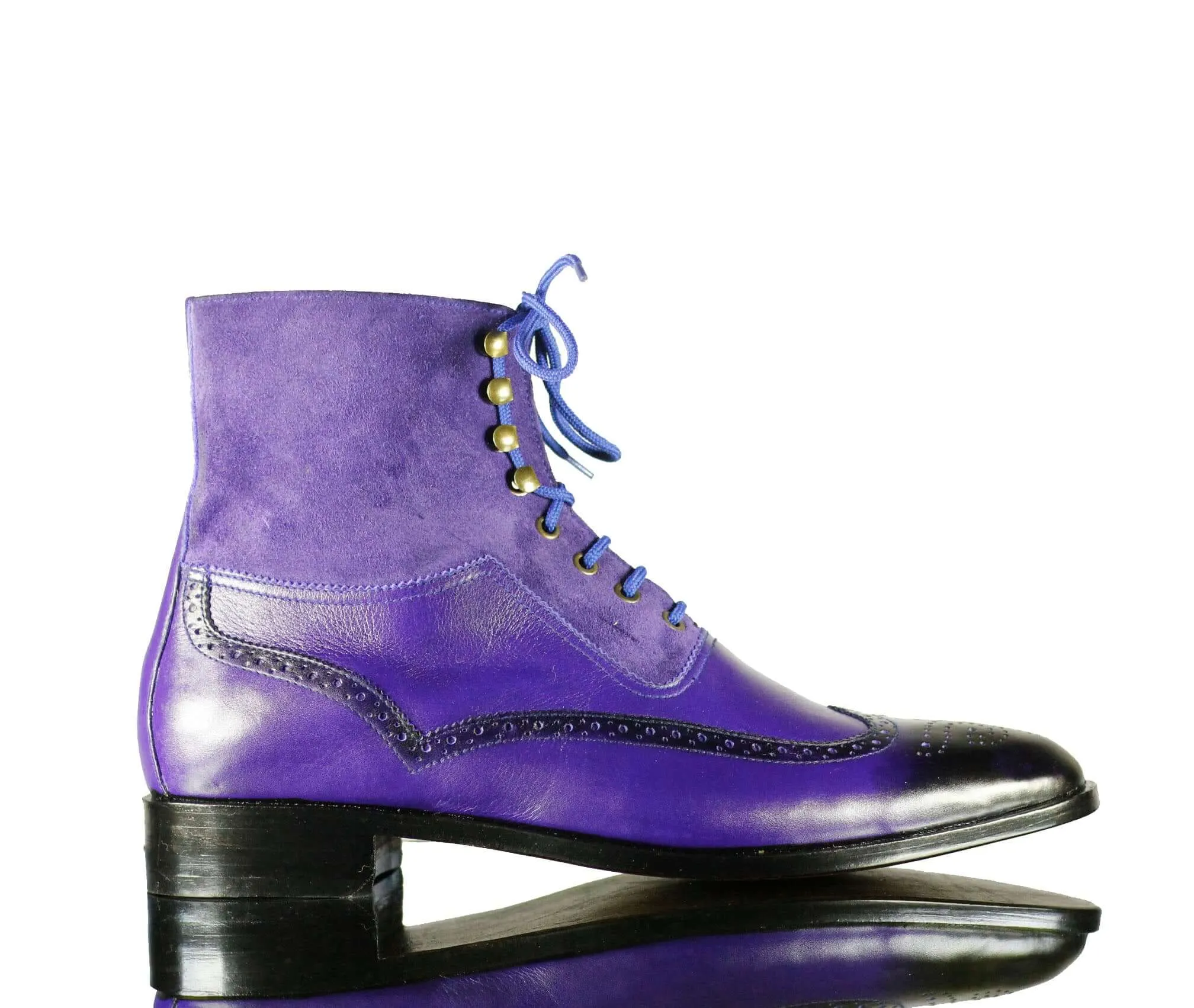 Purple Ankle High Leather Boot For Men's