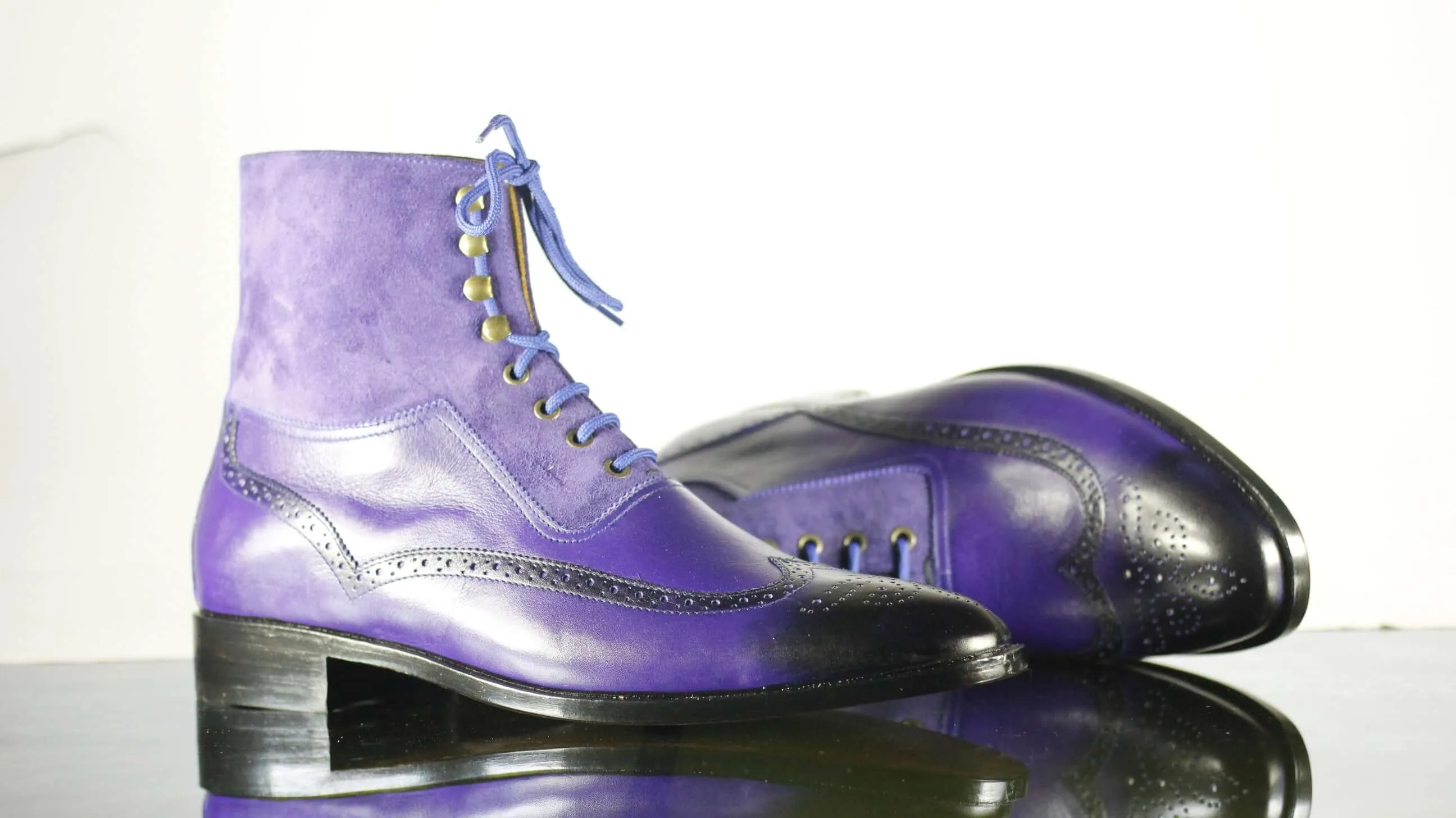 Purple Ankle High Leather Boot For Men's