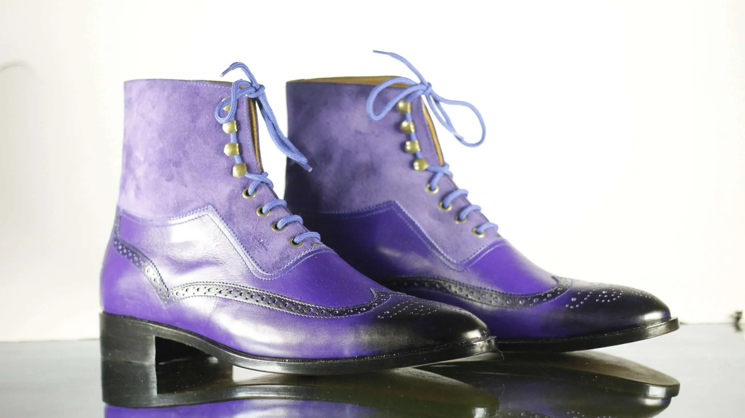 Purple Ankle High Leather Boot For Men's