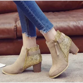 Women's Autumn High-Heeled Glitter Ankle Boots