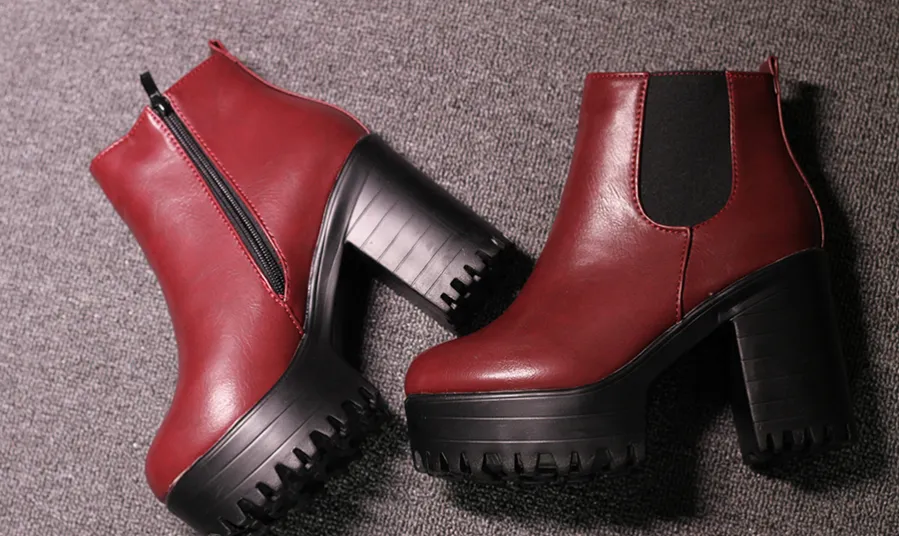 Women's Autumn Square Heel Platform Boots