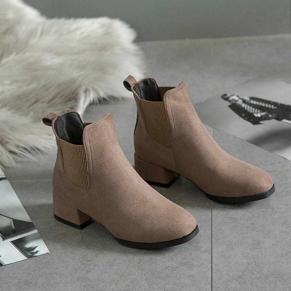 Women's Winter Heeled Slip-On Ankle Chelsea Boots