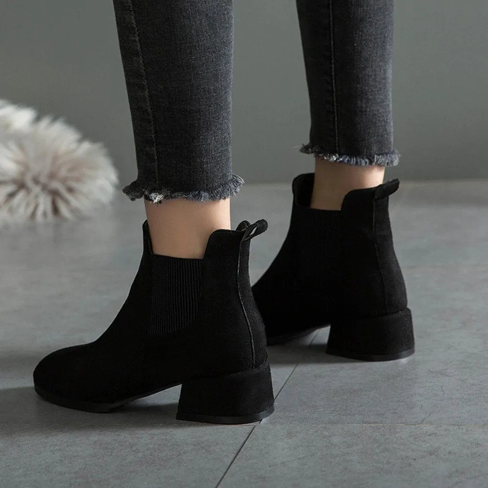 Women's Winter Heeled Slip-On Ankle Chelsea Boots