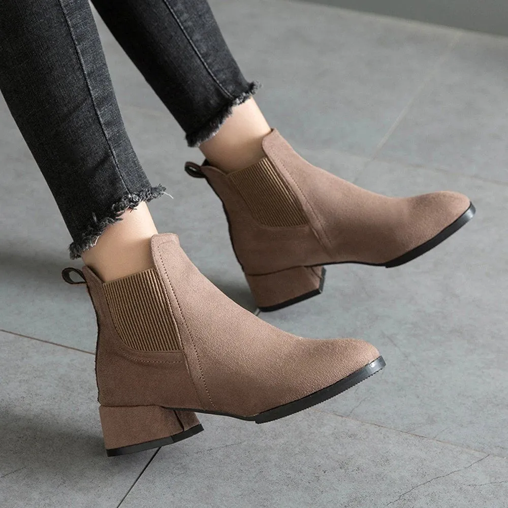 Women's Winter Heeled Slip-On Ankle Chelsea Boots