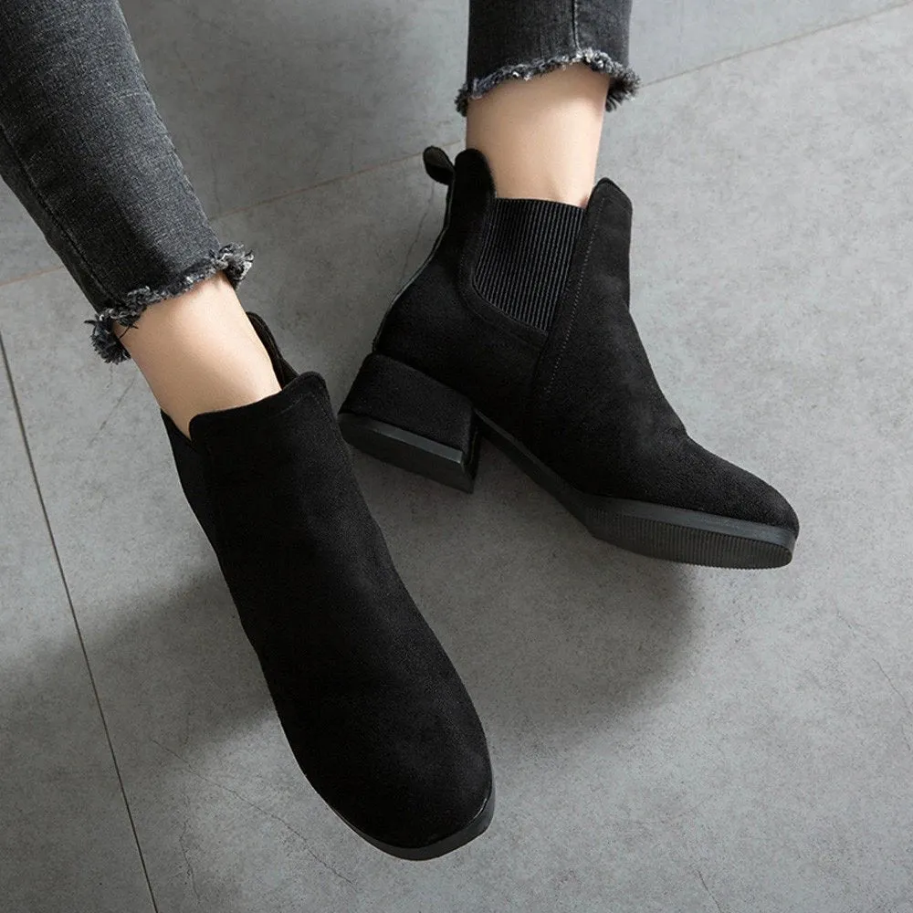 Women's Winter Heeled Slip-On Ankle Chelsea Boots