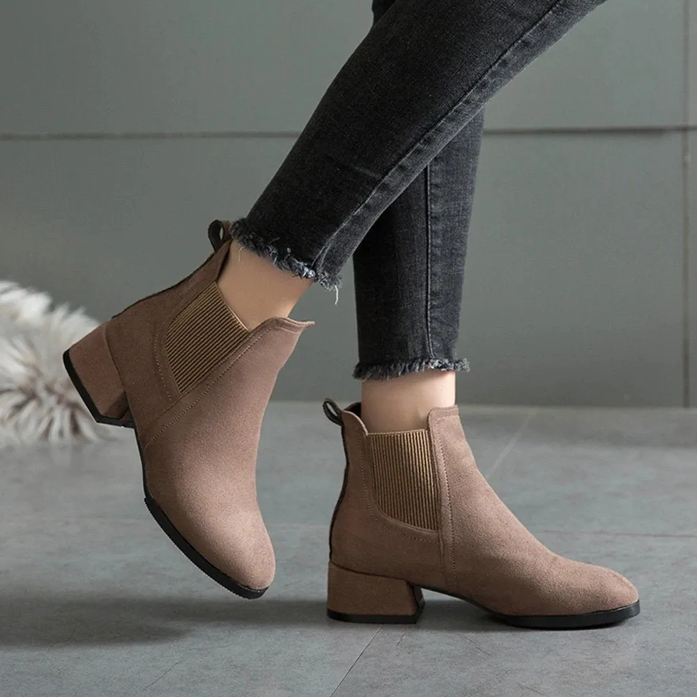 Women's Winter Heeled Slip-On Ankle Chelsea Boots