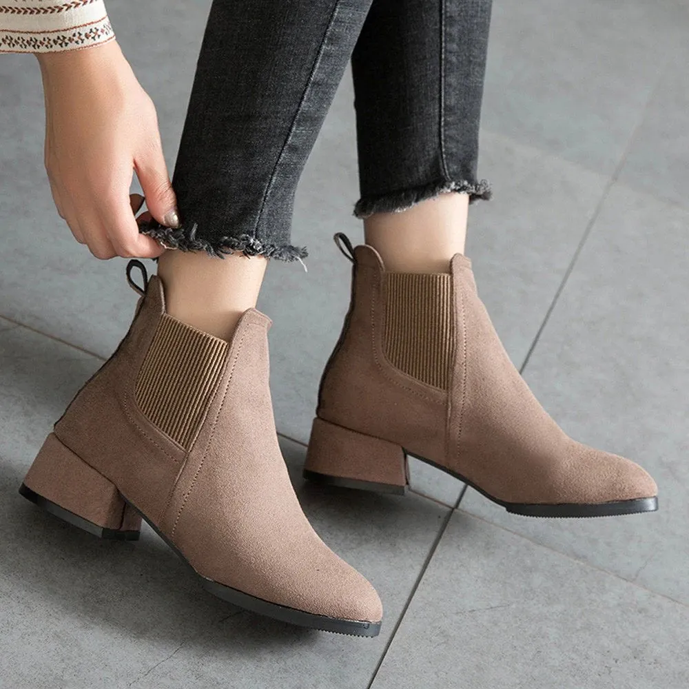 Women's Winter Heeled Slip-On Ankle Chelsea Boots