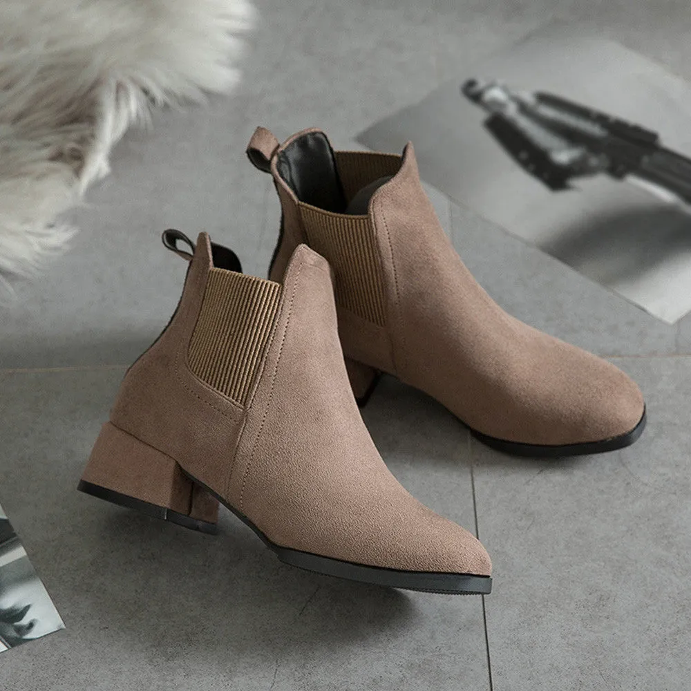 Women's Winter Heeled Slip-On Ankle Chelsea Boots