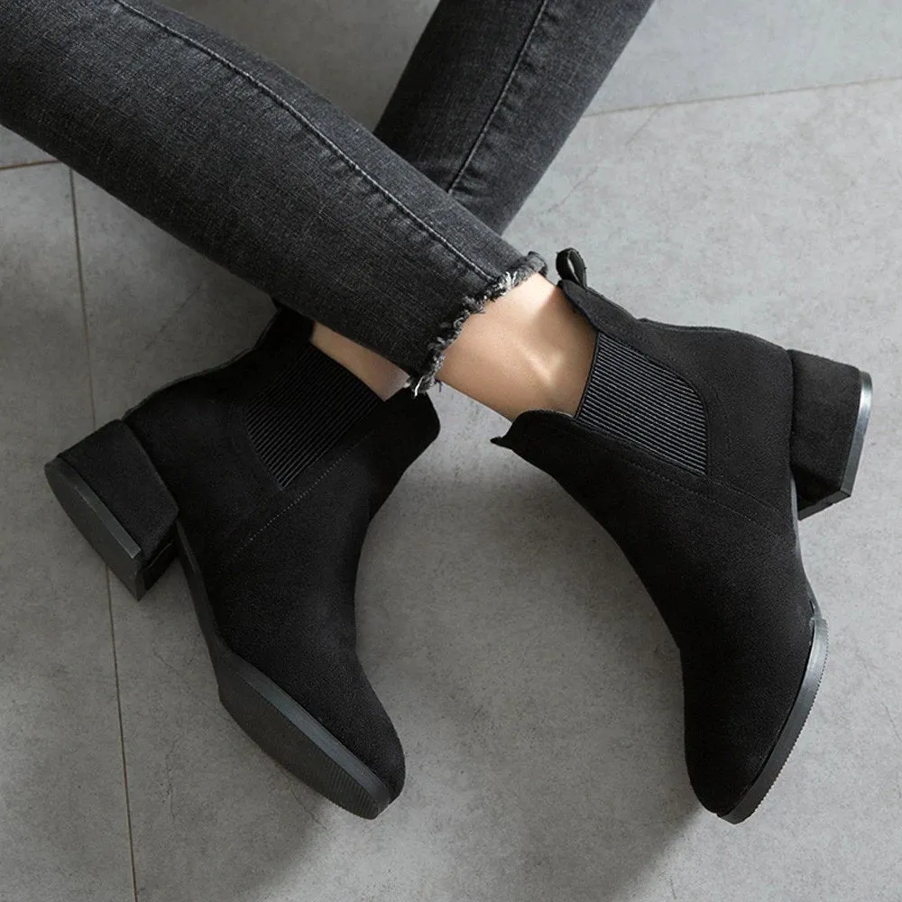 Women's Winter Heeled Slip-On Ankle Chelsea Boots