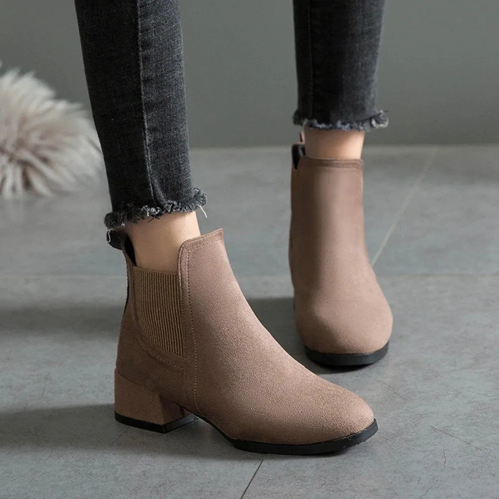 Women's Winter Heeled Slip-On Ankle Chelsea Boots