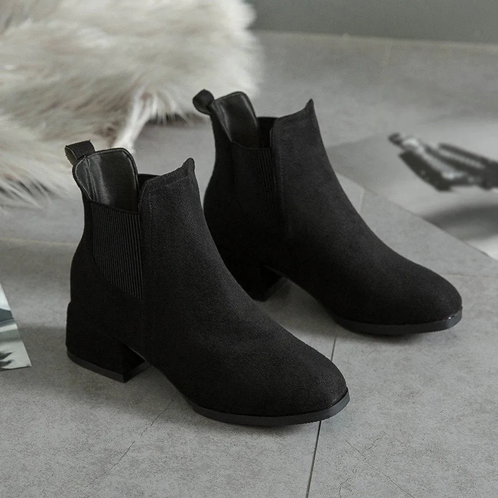 Women's Winter Heeled Slip-On Ankle Chelsea Boots