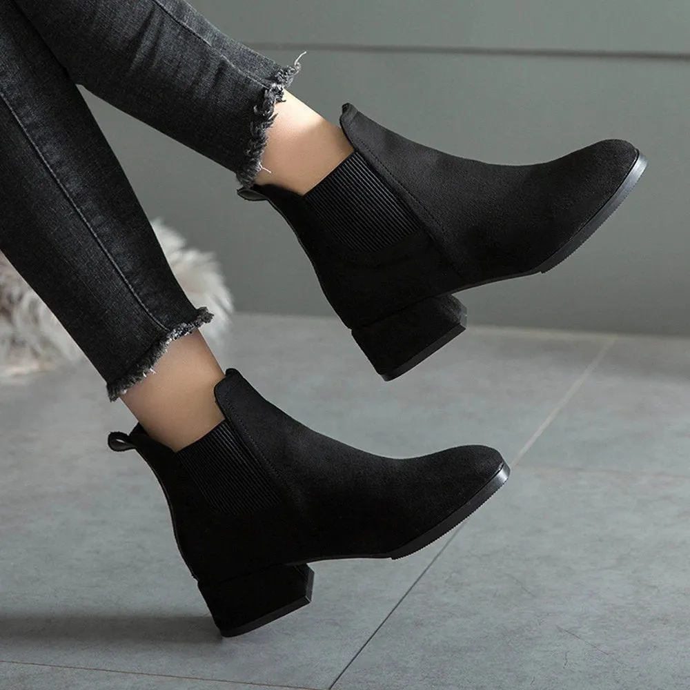 Women's Winter Heeled Slip-On Ankle Chelsea Boots