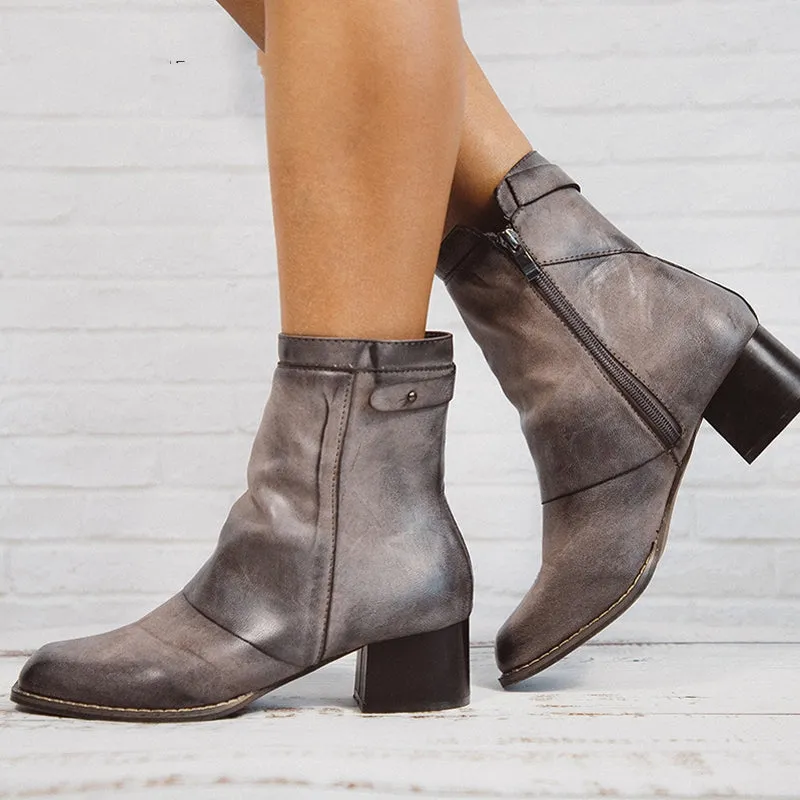 Women's Winter PU Leather Ankle Boots With Square Toe