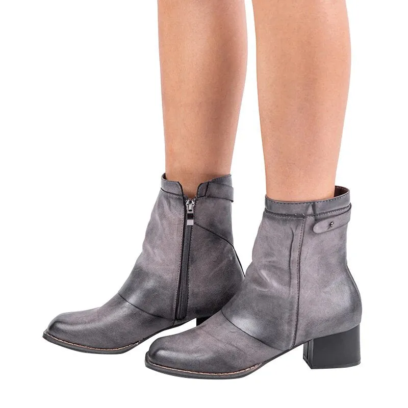 Women's Winter PU Leather Ankle Boots With Square Toe