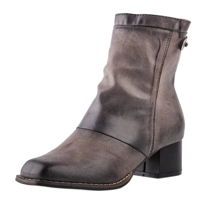 Women's Winter PU Leather Ankle Boots With Square Toe