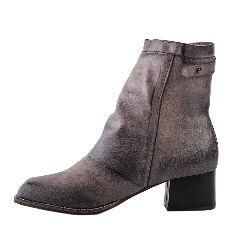 Women's Winter PU Leather Ankle Boots With Square Toe